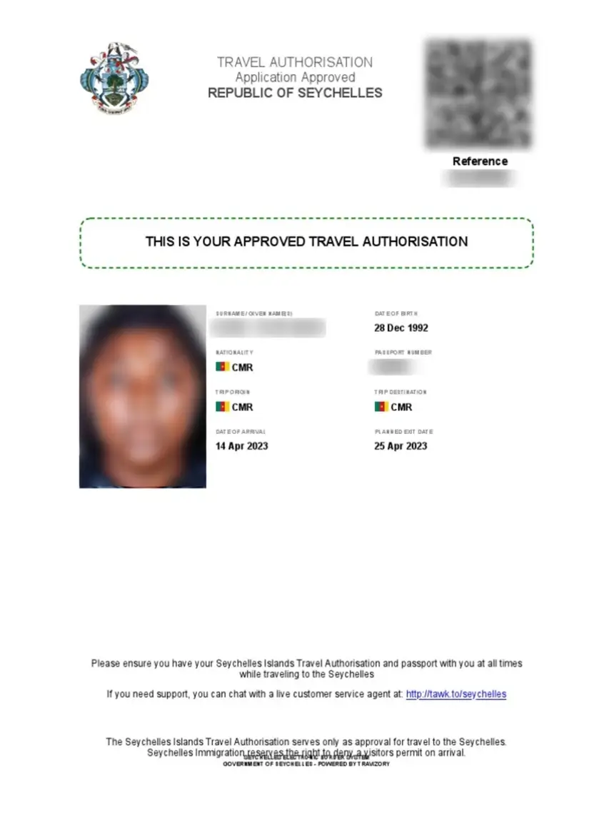 Seychelles eVisa sample